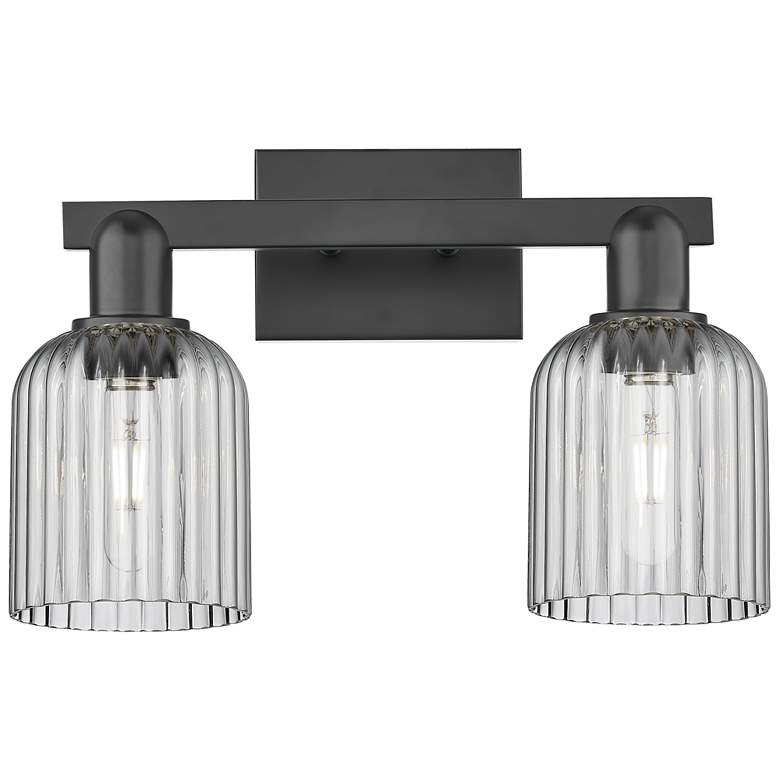 Image 1 Bridal Veil 16"W 2 Light Matte Black Bath Light With Light Smoke Shade