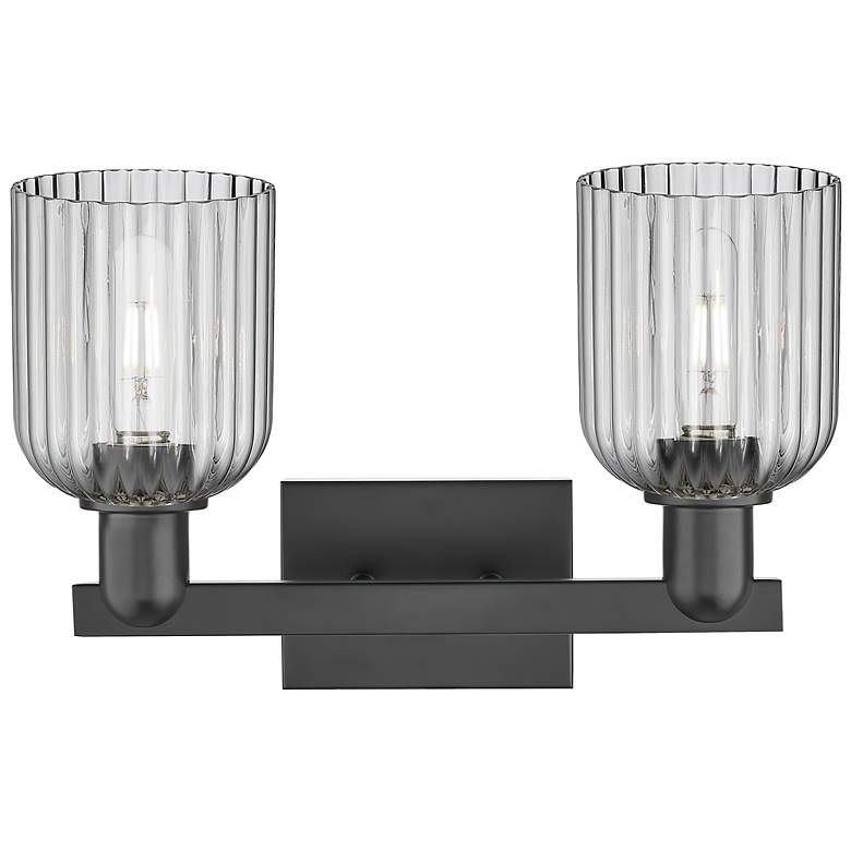 Image 2 Bridal Veil 16"W 2 Light Matte Black Bath Light With Light Smoke Shade more views