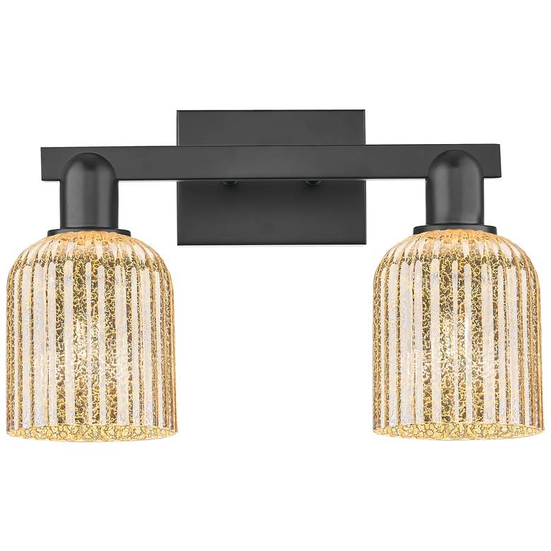 Image 1 Bridal Veil 16"W 2 Light Matte Black Bath Light With Mercury Shade