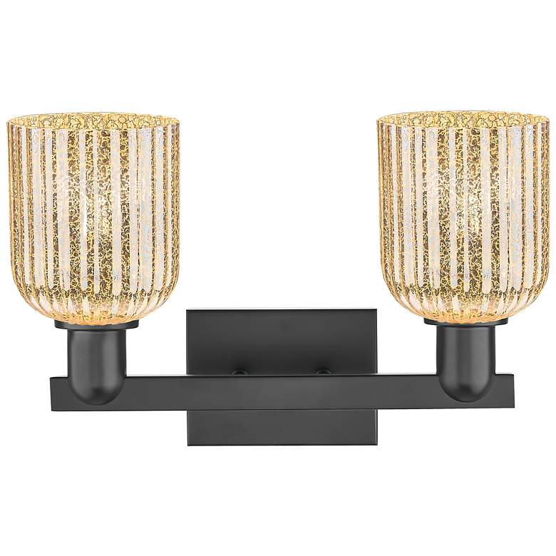 Image 2 Bridal Veil 16"W 2 Light Matte Black Bath Light With Mercury Shade more views