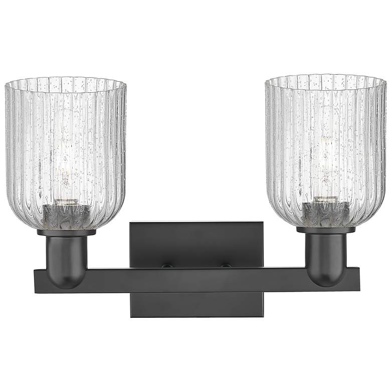 Image 2 Bridal Veil 16"W 2 Light Matte Black Bath Vanity Light With Seedy Shade more views