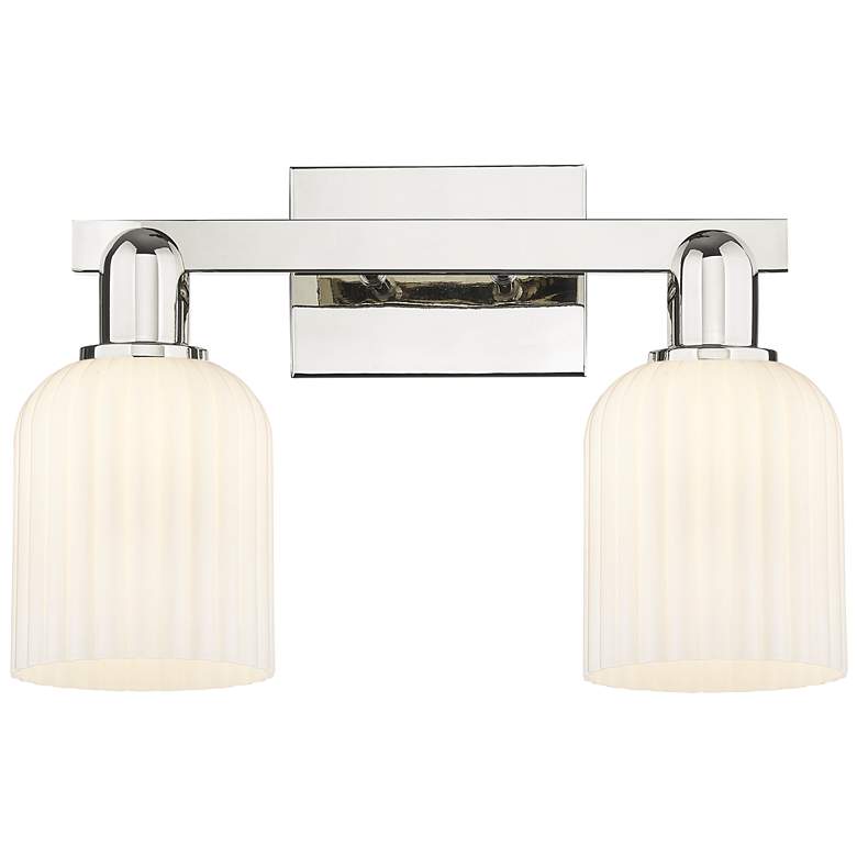 Image 1 Bridal Veil 16"W 2 Light Nickel Bath Light w/ Gloss White Shade