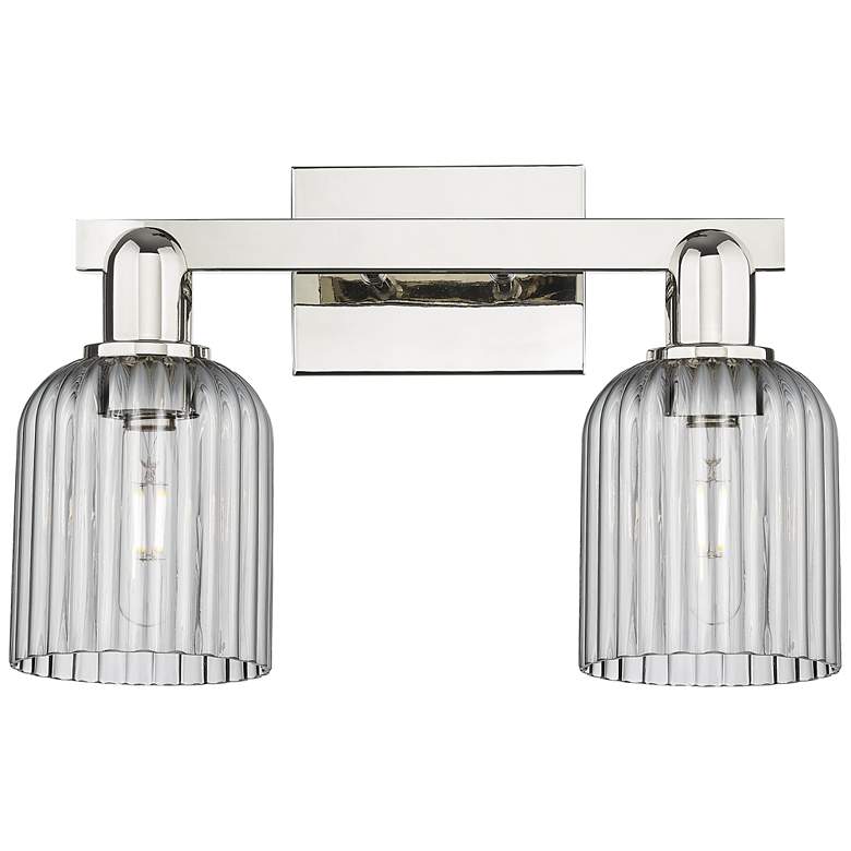 Image 1 Bridal Veil 16"W 2 Light Nickel Bath Light w/ Light Smoke Shade