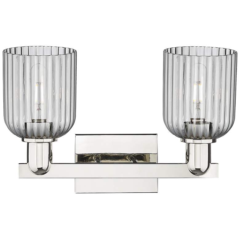 Image 2 Bridal Veil 16"W 2 Light Nickel Bath Light w/ Light Smoke Shade more views