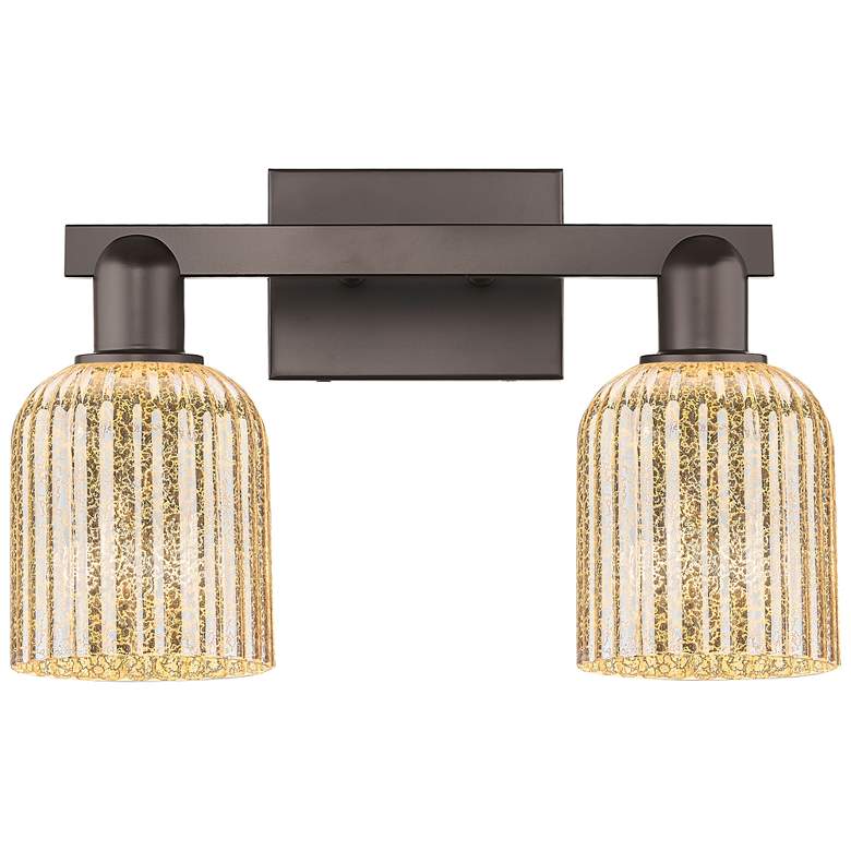 Image 1 Bridal Veil 16"W 2 Light Oil Rubbed Bronze Bath Light w/ Mercury Shade