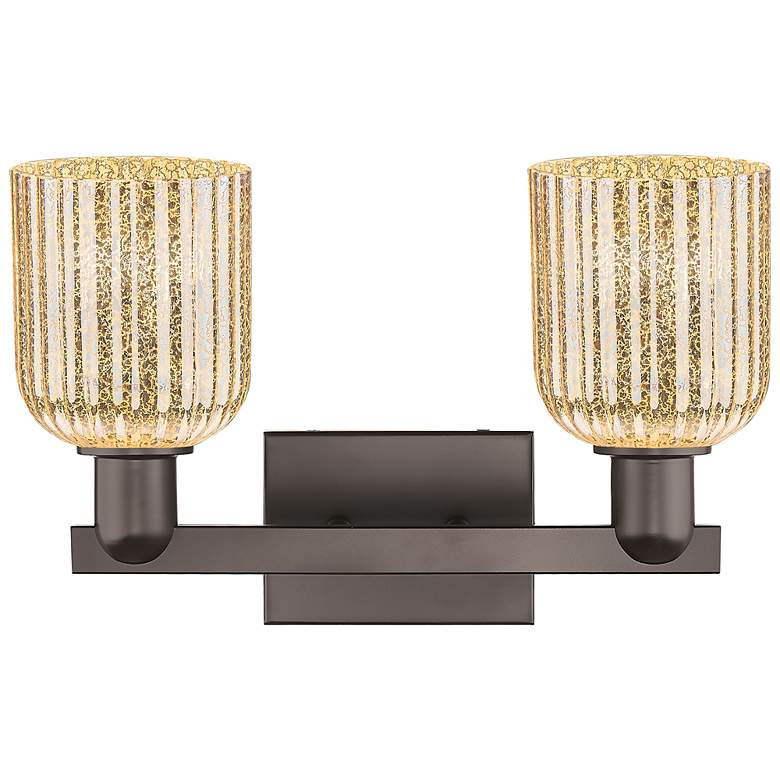 Image 2 Bridal Veil 16"W 2 Light Oil Rubbed Bronze Bath Light w/ Mercury Shade more views