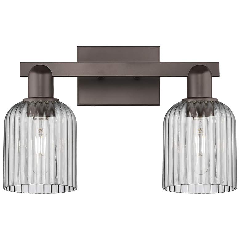 Image 1 Bridal Veil 16"W 2 Light Oil Rubbed Bronze Bath Light w/ Smoke Shade