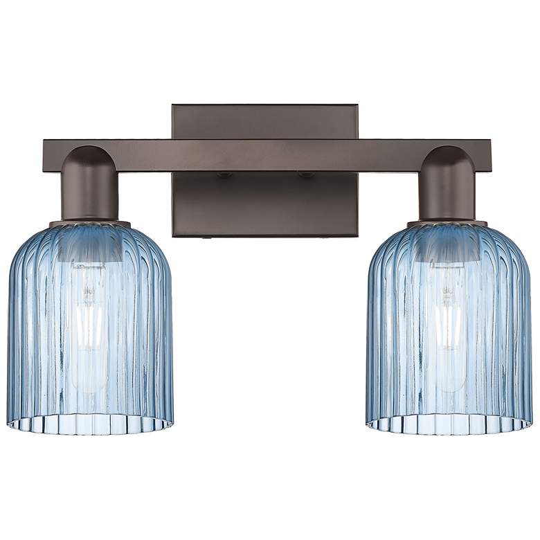 Image 1 Bridal Veil 16"W 2 Light Oil Rubbed Bronze Bath Light With Blue Shade