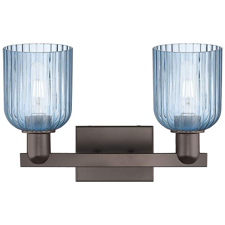 Image 2 Bridal Veil 16"W 2 Light Oil Rubbed Bronze Bath Light With Blue Shade more views