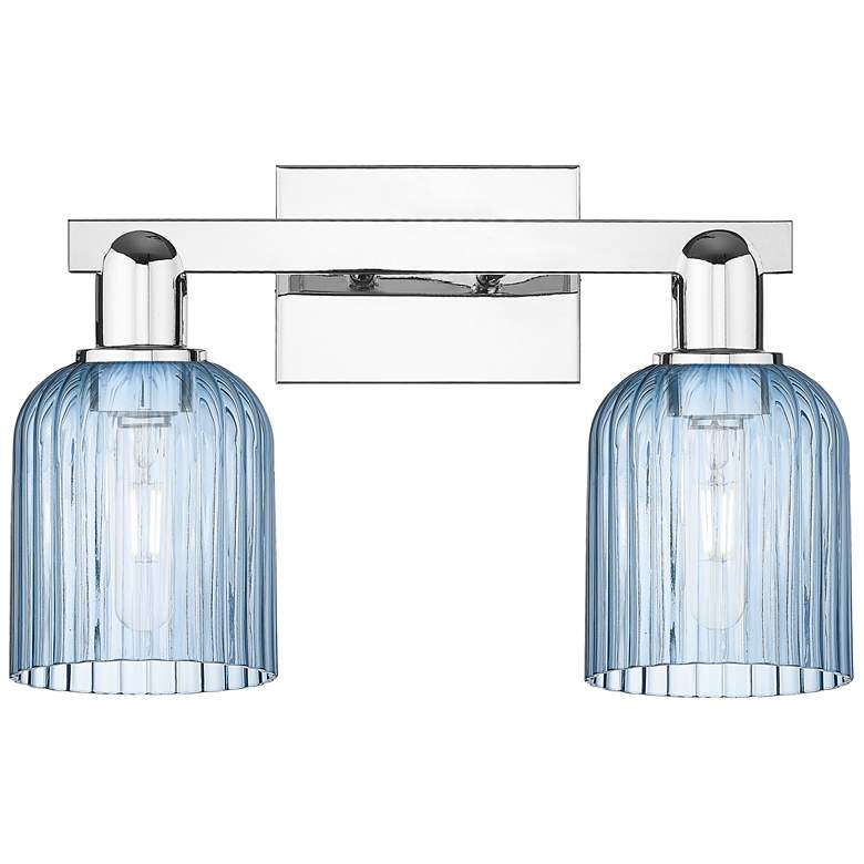Image 1 Bridal Veil 16"W 2 Light Polished Chrome Bath Light With Blue Shade