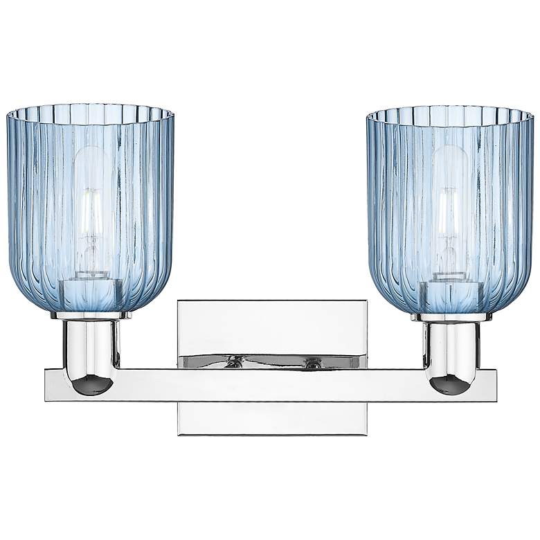 Image 2 Bridal Veil 16"W 2 Light Polished Chrome Bath Light With Blue Shade more views