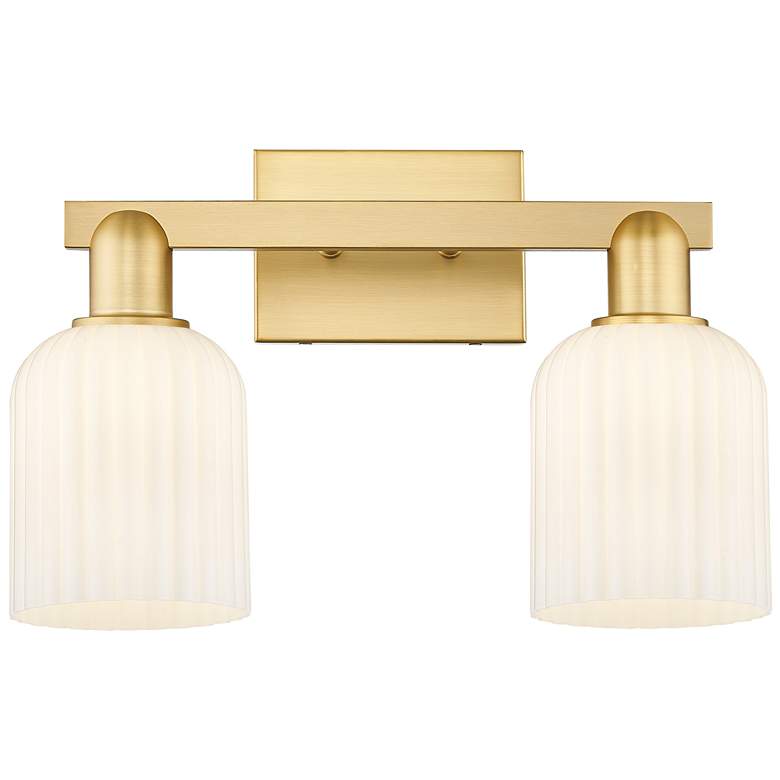 Image 1 Bridal Veil 16"W 2 Light Satin Gold Bath Light With Gloss White Shade