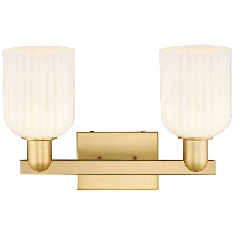 Image 2 Bridal Veil 16"W 2 Light Satin Gold Bath Light With Gloss White Shade more views