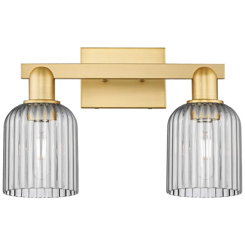Image 1 Bridal Veil 16"W 2 Light Satin Gold Bath Light With Light Smoke Shade