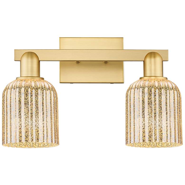 Image 1 Bridal Veil 16"W 2 Light Satin Gold Bath Light With Mercury Shade