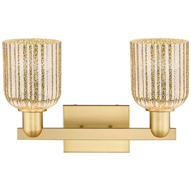 Image 2 Bridal Veil 16"W 2 Light Satin Gold Bath Light With Mercury Shade more views
