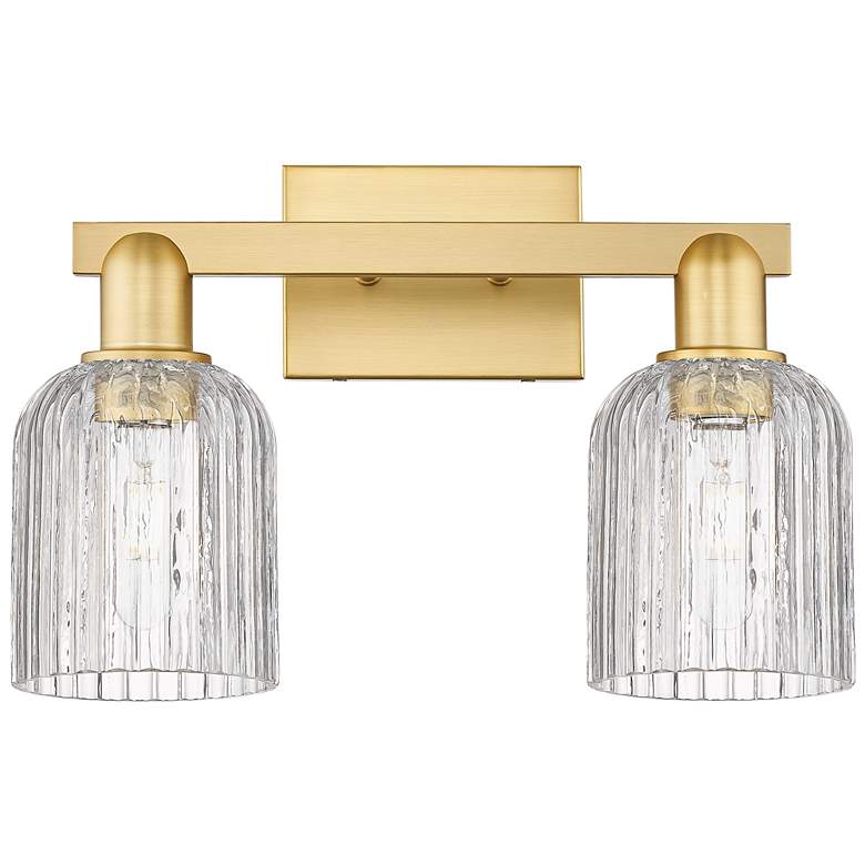 Image 1 Bridal Veil 16"W 2 Light Satin Gold Bath Vanity Light With Clear Shade