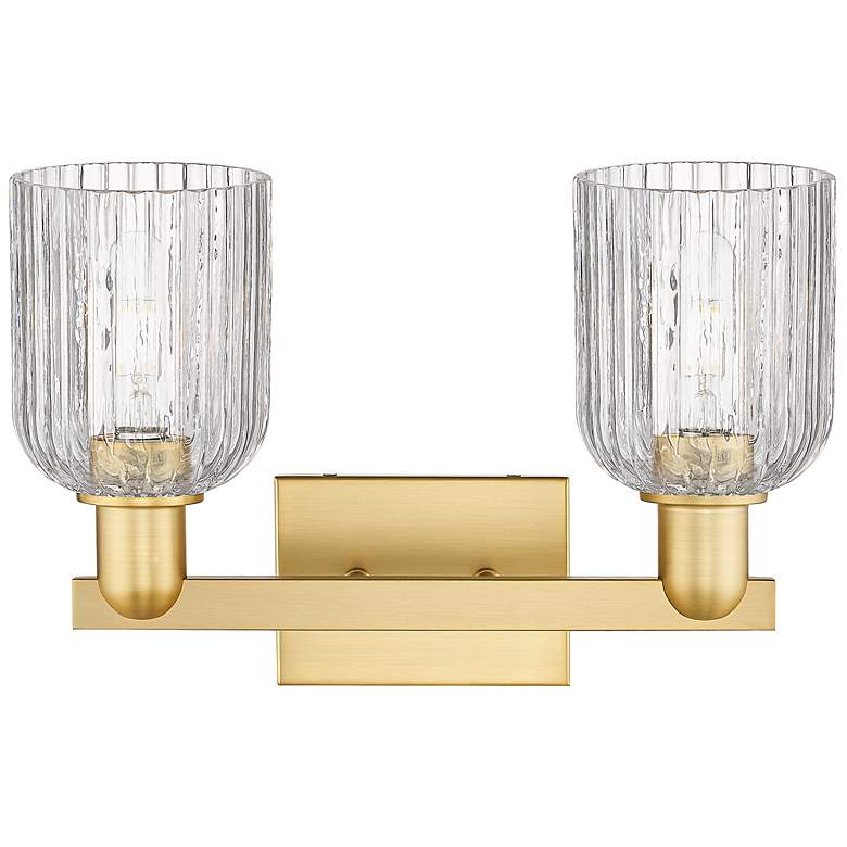 Image 2 Bridal Veil 16"W 2 Light Satin Gold Bath Vanity Light With Clear Shade more views