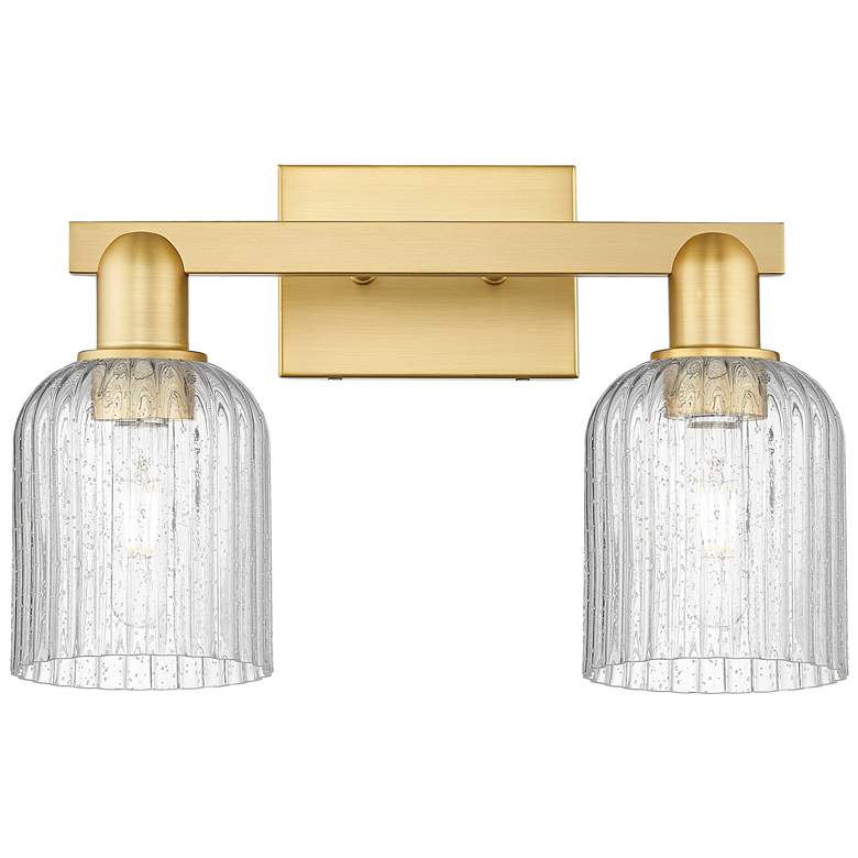 Image 1 Bridal Veil 16"W 2 Light Satin Gold Bath Vanity Light With Seedy Shade