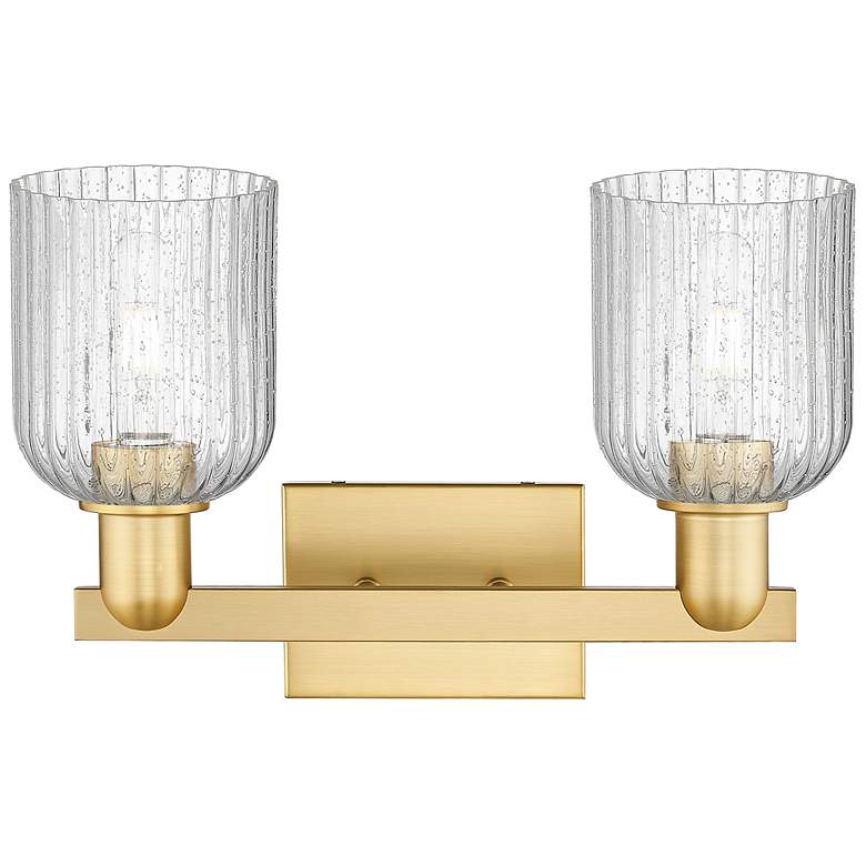 Image 2 Bridal Veil 16"W 2 Light Satin Gold Bath Vanity Light With Seedy Shade more views