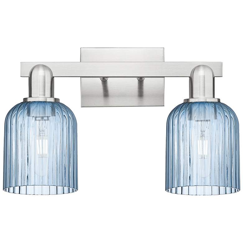 Image 1 Bridal Veil 16"W 2 Light Satin Nickel Bath Light w/ Blue Shade