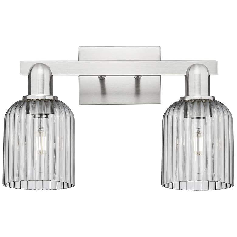 Image 1 Bridal Veil 16"W 2 Light Satin Nickel Bath Light w/ Light Smoke Shade