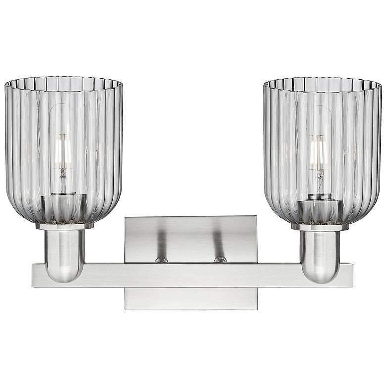 Image 2 Bridal Veil 16"W 2 Light Satin Nickel Bath Light w/ Light Smoke Shade more views