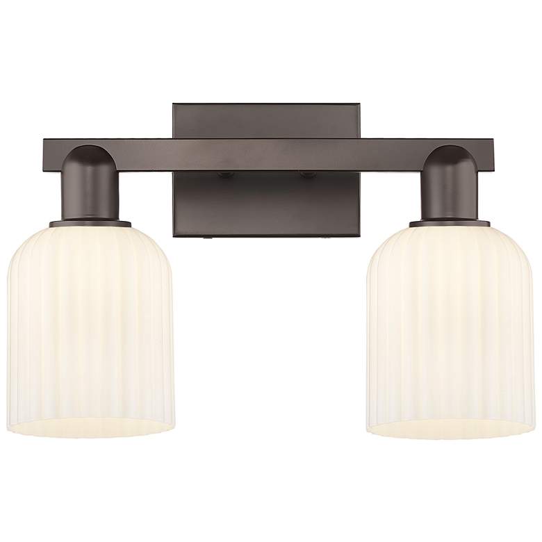 Image 1 Bridal Veil 16"W 2-Lt Oil Rubbed Bronze Bath-Lt w/ Gloss White Shade