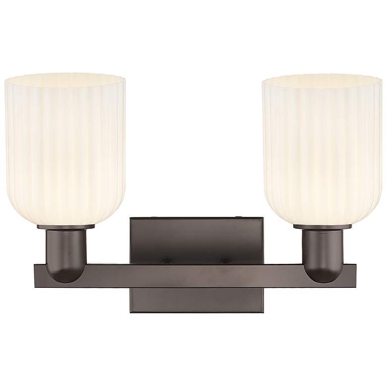 Image 2 Bridal Veil 16"W 2-Lt Oil Rubbed Bronze Bath-Lt w/ Gloss White Shade more views