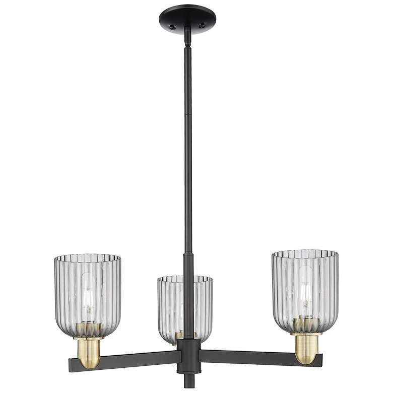 Image 1 Bridal Veil 17.5"W 3 Light Black Brass Chandelier w/ Smoke Shade
