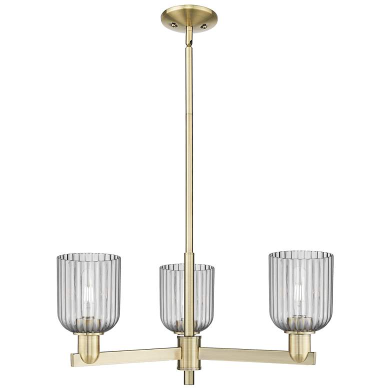 Image 1 Bridal Veil 18"W 3 Light Antique Brass Chandelier w/ Light Smoke Shade