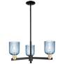 Bridal Veil 18"W 3 Light Black Antique Brass Chandelier With Blue Shade
