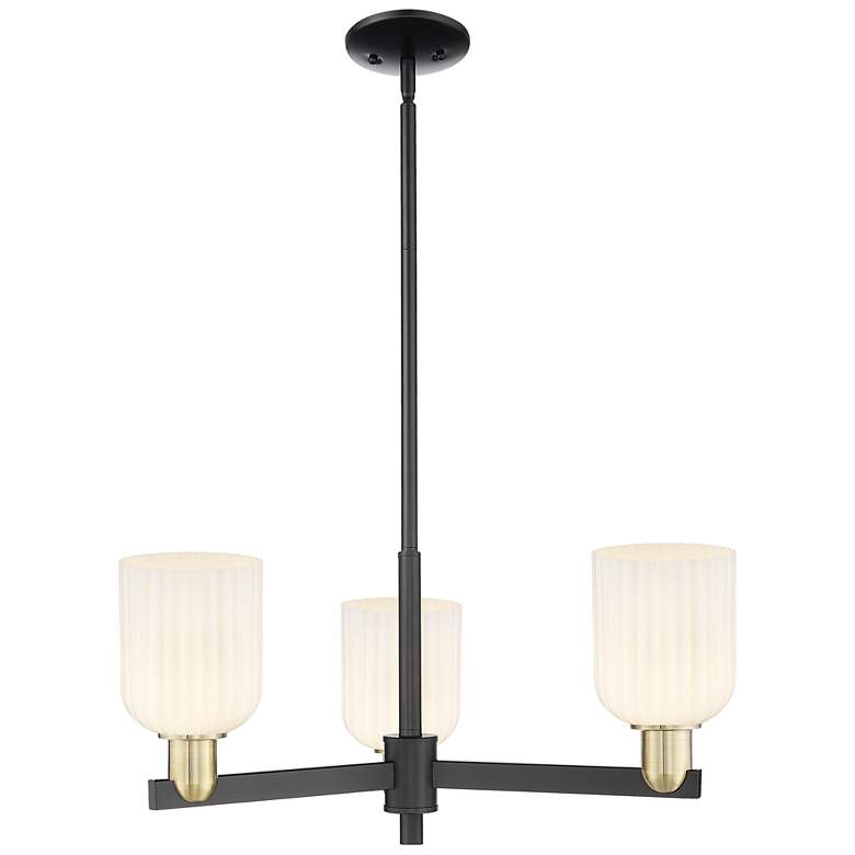 Image 1 Bridal Veil 18"W 3 Light Black Brass Chandelier With Gloss White Shade