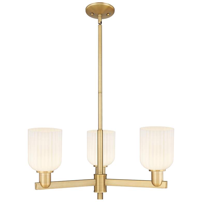 Image 1 Bridal Veil 18"W 3 Light Brushed Brass Chandelier w/ Gloss White Shade