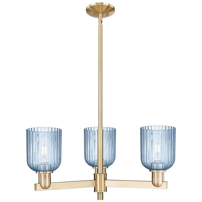 Image 1 Bridal Veil 18"W 3 Light Champagne Bronze Chandelier With Blue Shade