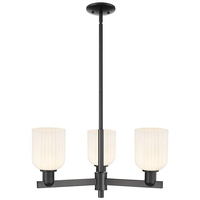 Image 1 Bridal Veil 18"W 3 Light Matte Black Chandelier With Gloss White Shade