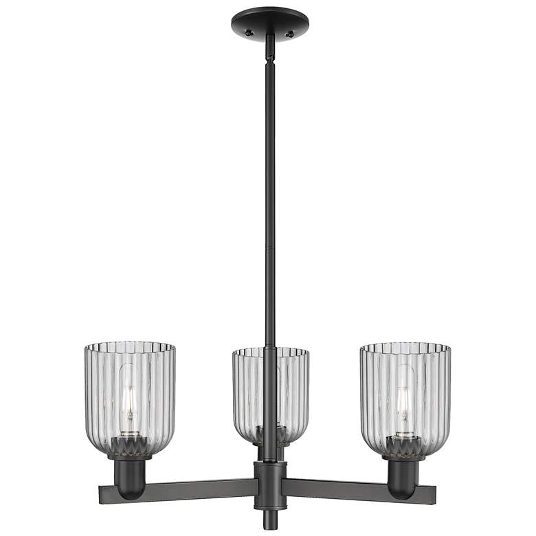 Image 1 Bridal Veil 18"W 3 Light Matte Black Chandelier With Light Smoke Shade