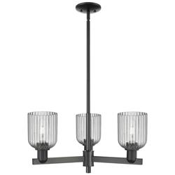 Bridal Veil 18"W 3 Light Matte Black Chandelier With Light Smoke Shade