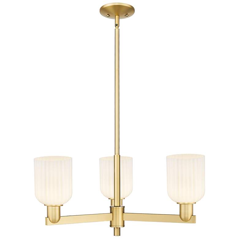 Image 1 Bridal Veil 18"W 3 Light Satin Gold Chandelier With Gloss White Shade