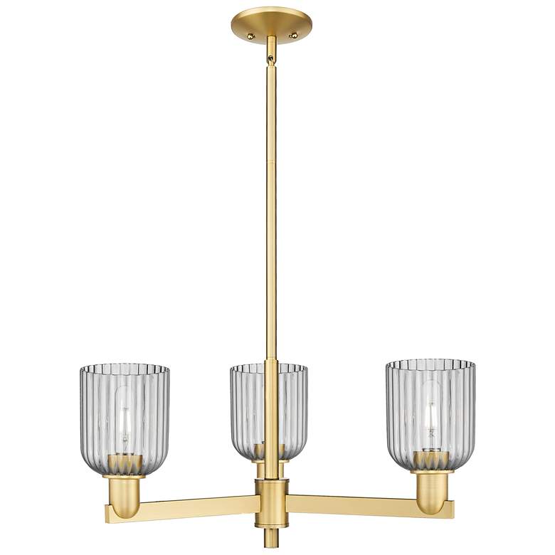 Image 1 Bridal Veil 18"W 3 Light Satin Gold Chandelier With Light Smoke Shade