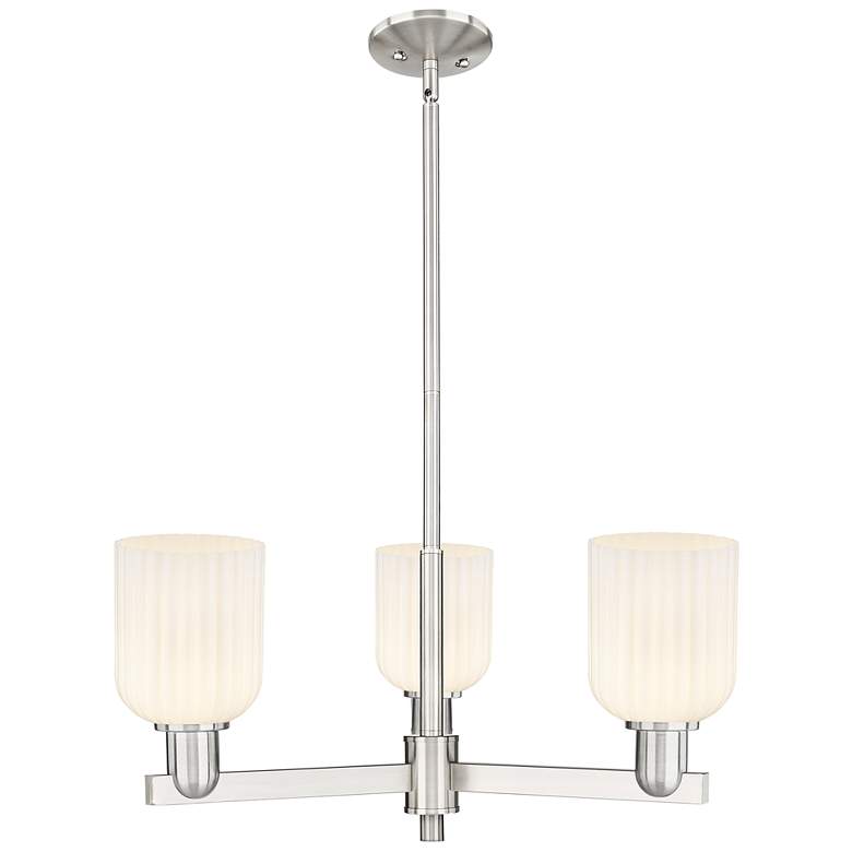 Image 1 Bridal Veil 18"W 3 Light Satin Nickel Chandelier With Gloss White Shade