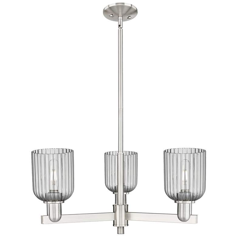 Image 1 Bridal Veil 18"W 3 Light Satin Nickel Chandelier With Light Smoke Shade
