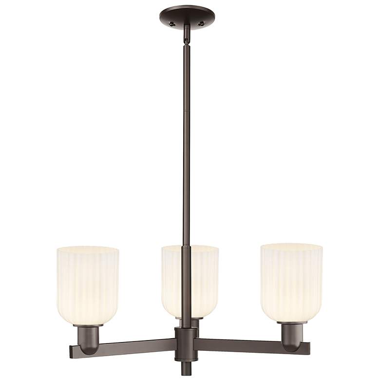 Image 1 Bridal Veil 18"W 3-Lt Oil Rubbed Bronze Chandelier w/ Gloss White Shade