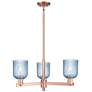 Bridal Veil 18" Wide 3 Light Antique Copper Chandelier With Blue Shade