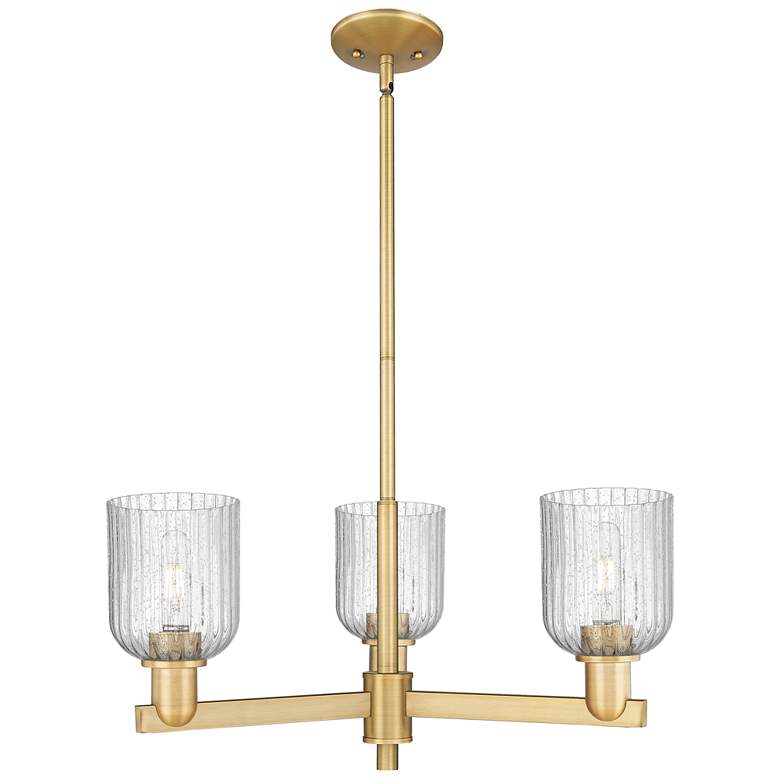 Image 1 Bridal Veil 18" Wide 3 Light Brushed Brass Chandelier With Seedy Shade