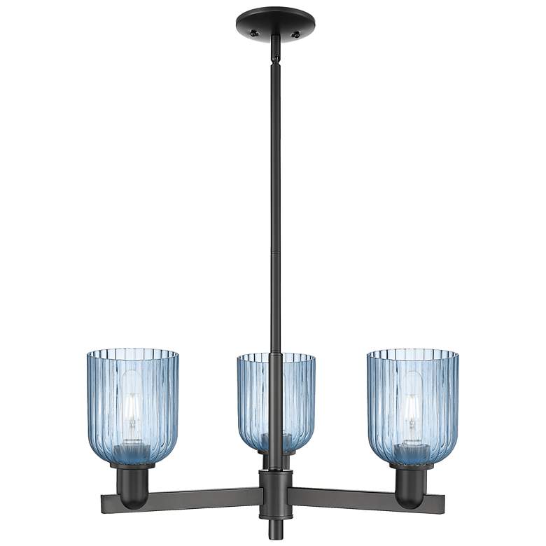 Image 1 Bridal Veil 18" Wide 3 Light Matte Black Chandelier With Blue Shade