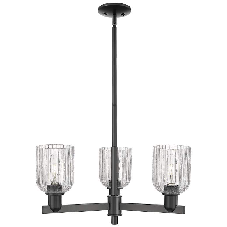 Image 1 Bridal Veil 18" Wide 3 Light Matte Black Chandelier With Clear Shade