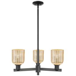 Bridal Veil 18" Wide 3 Light Matte Black Chandelier With Mercury Shade