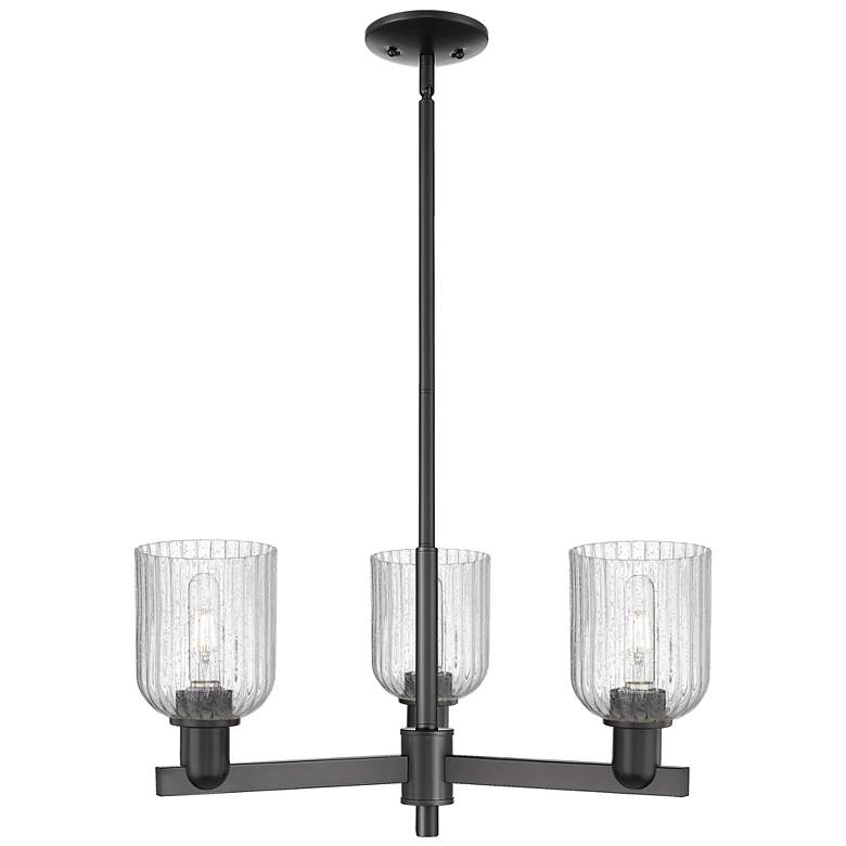 Image 1 Bridal Veil 18" Wide 3 Light Matte Black Chandelier With Seedy Shade