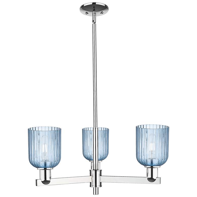 Image 1 Bridal Veil 18" Wide 3 Light Polished Chrome Chandelier With Blue Shade